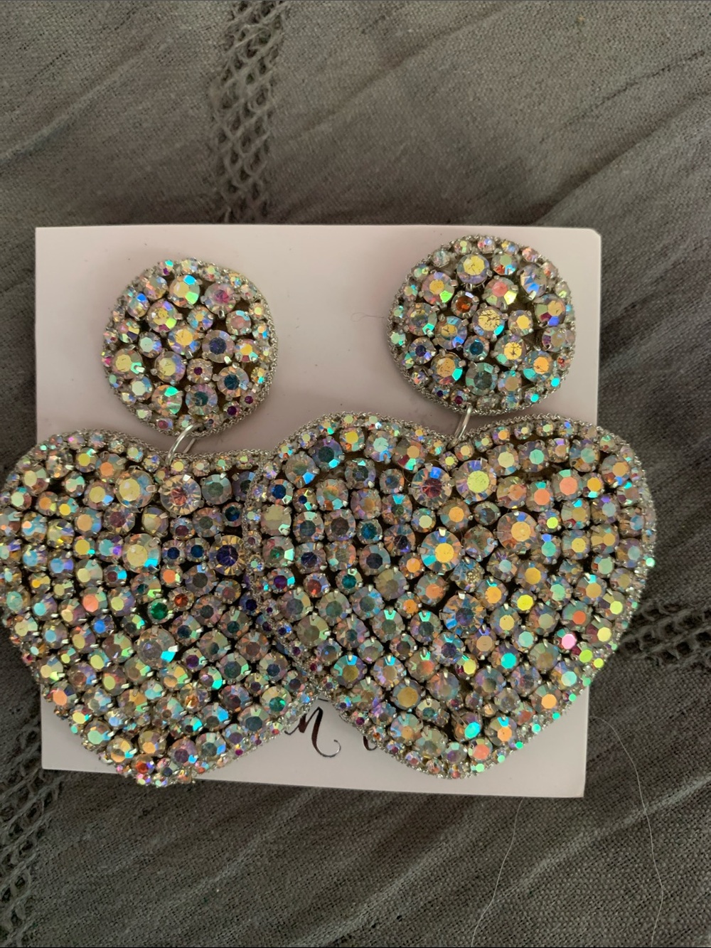 Crystal Heart Drop Earrings - Iridescent Sparkle